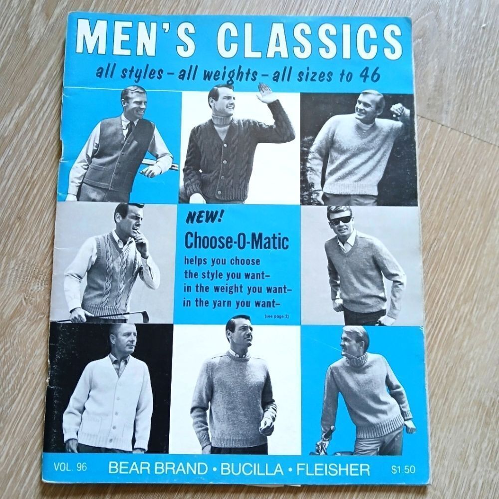 Vintage MCM Bucilla, Bear, Fleisher Men's Classics Sweater Knitting Gauge Guide
